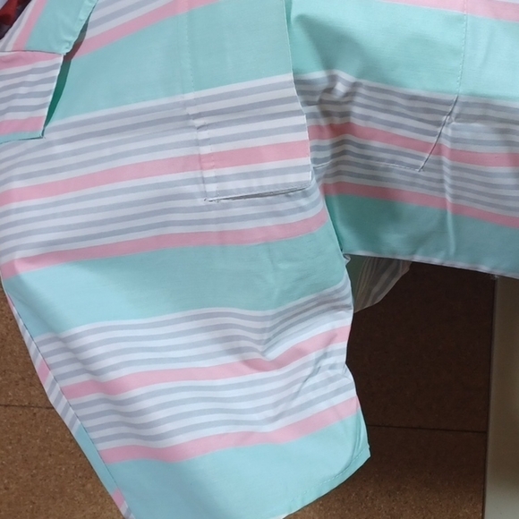 CABRAIS WOMENS TOP SIZE L IN A BEAUTIFUL PINK AND GREEN STRIPED COTTON - Picture 2 of 7